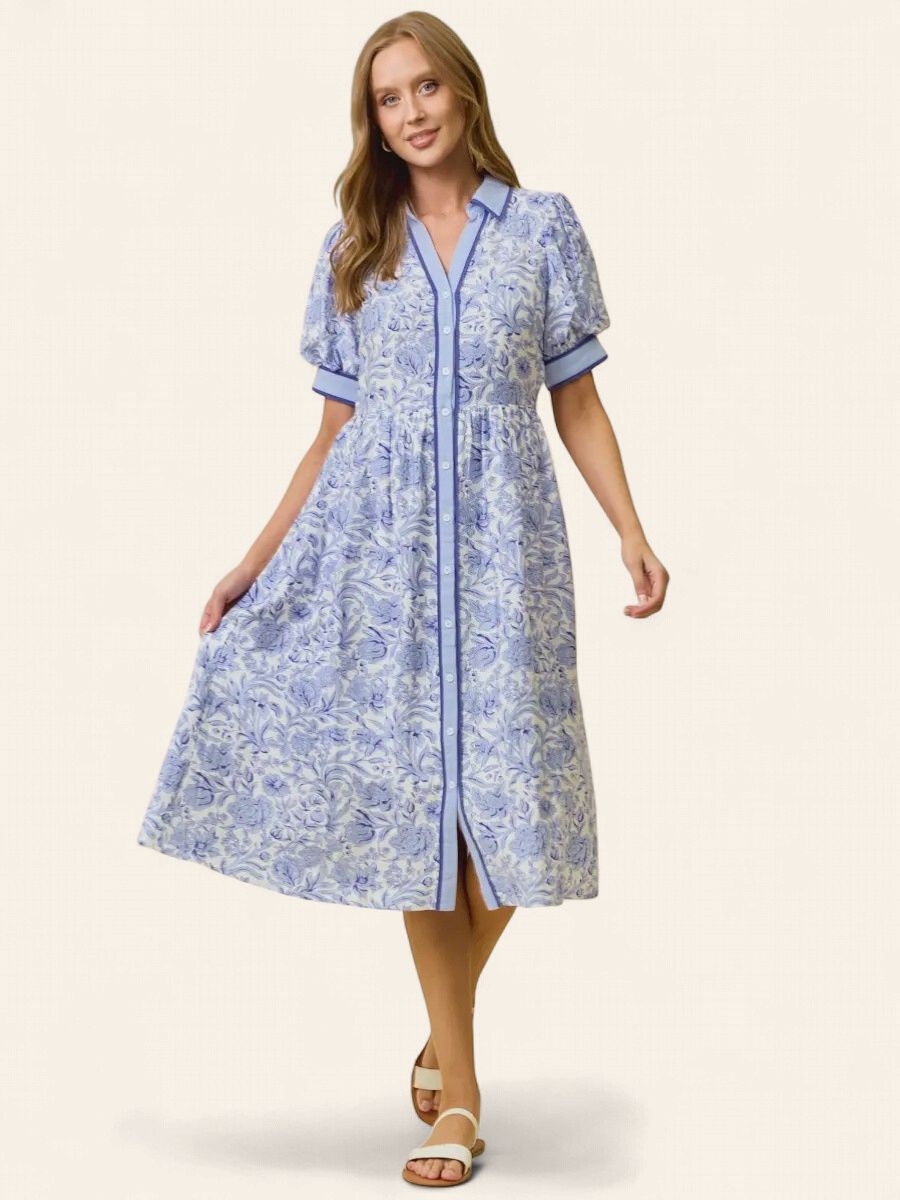Mona Floral Midi Dress - PERRIBLUE