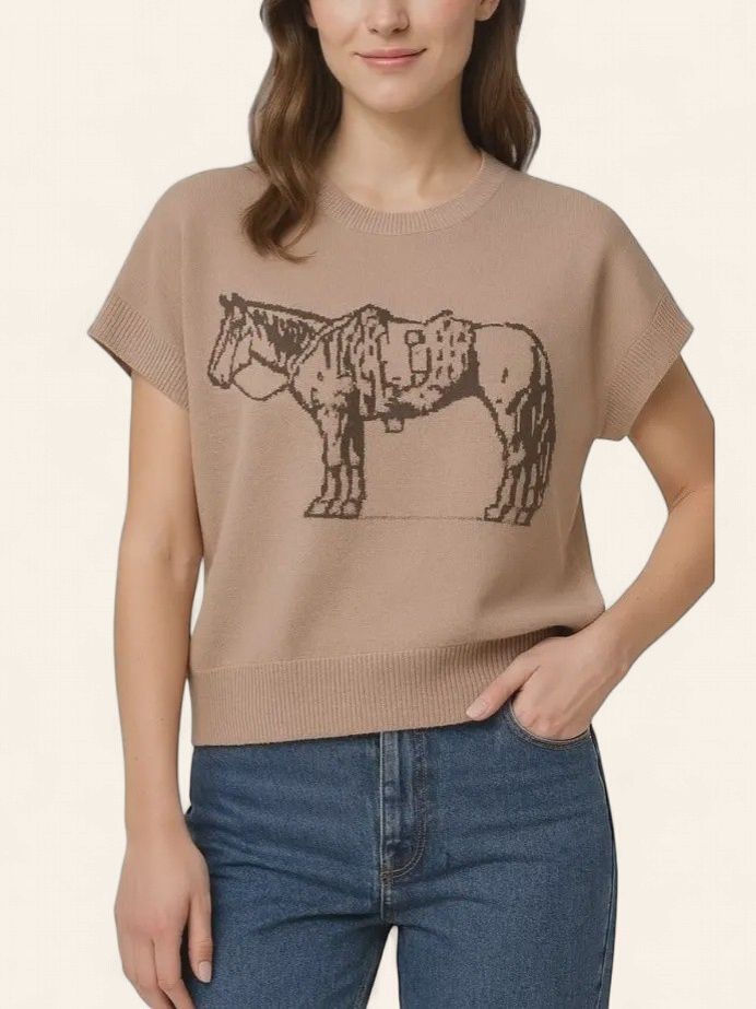 Horse Graphic Sweater - MOCHA
