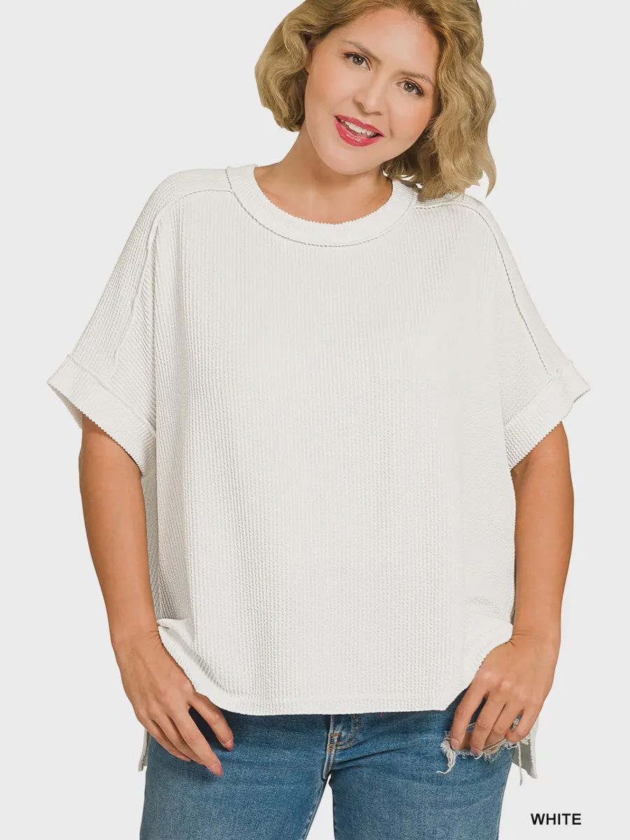 Plus Annie Raw Edge Top - WHITE