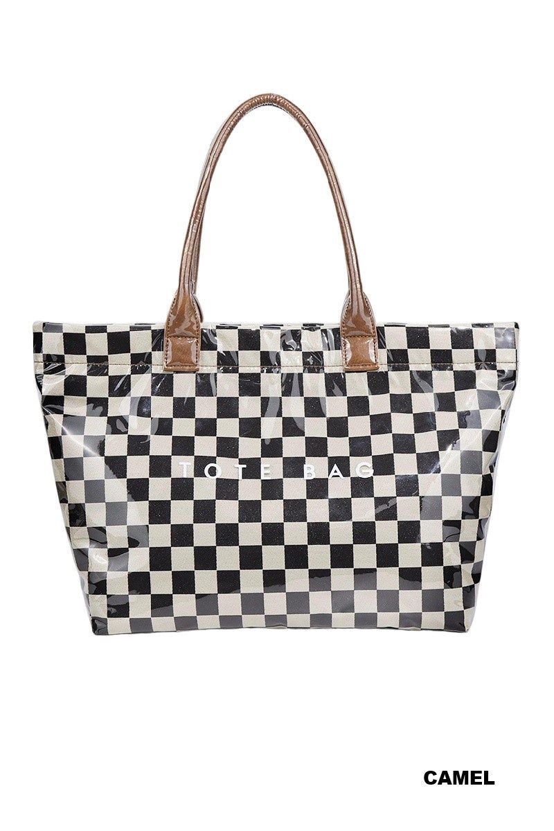 Checkered Tote - CAMEL