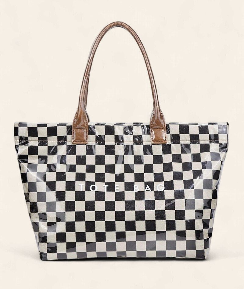 Checkered Tote - CAMEL