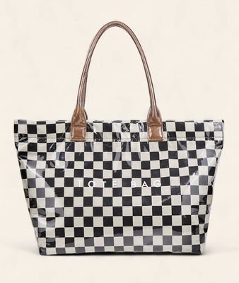 Checkered Tote - CAMEL