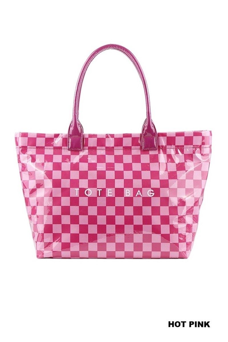 Checkered Tote - HOT PINK