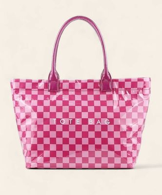 Checkered Tote - HOT PINK