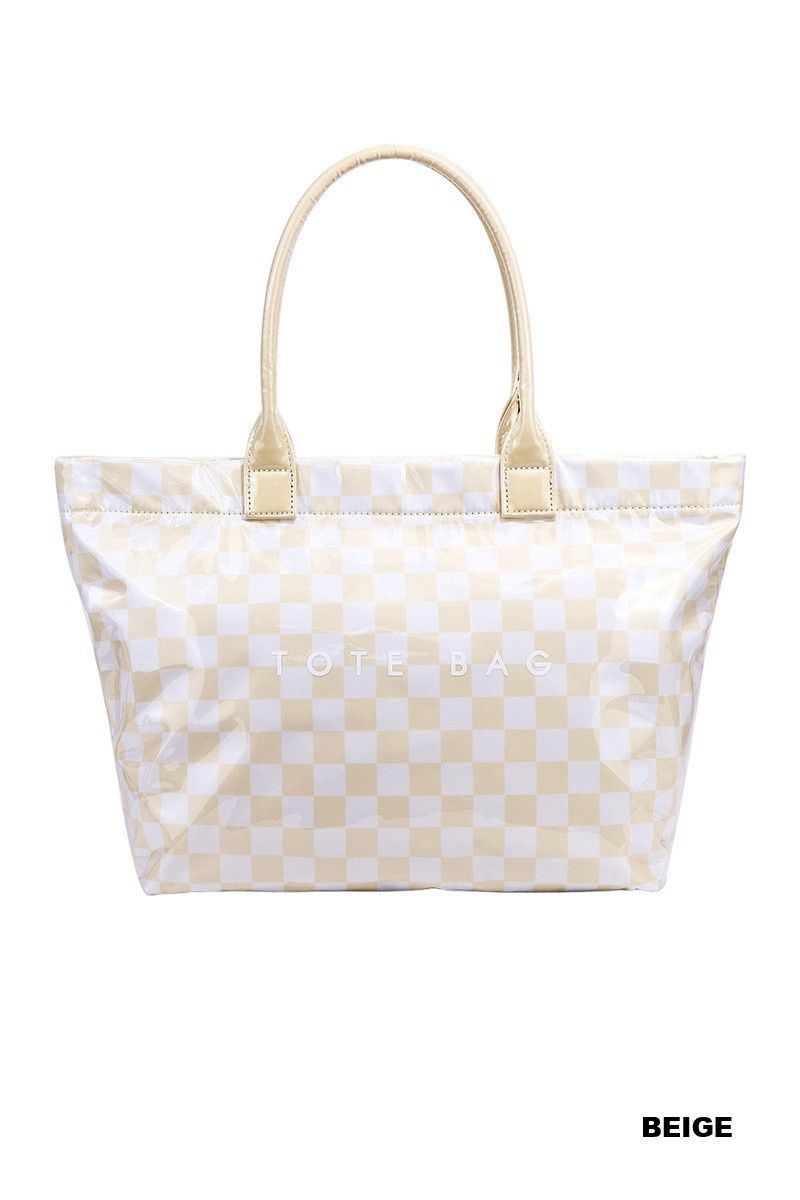 Checkered Tote - BEIGE