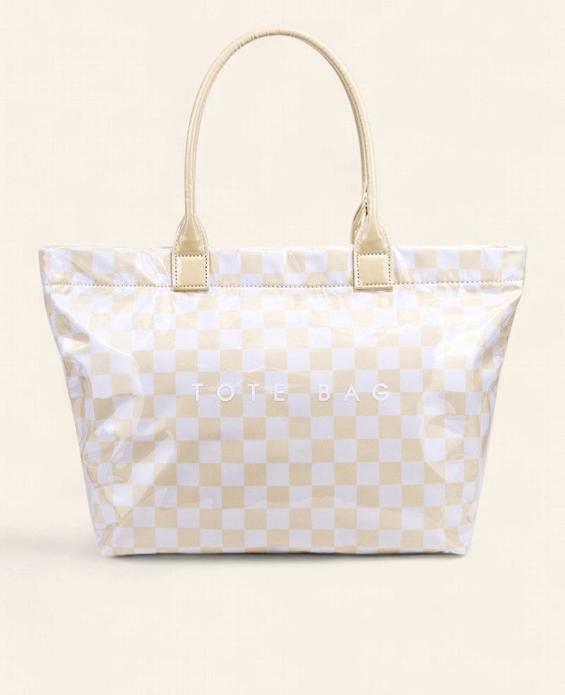 Checkered Tote - BEIGE