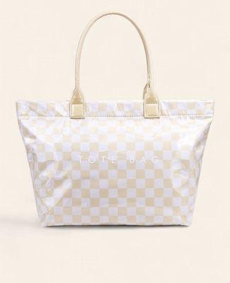 Checkered Tote - BEIGE