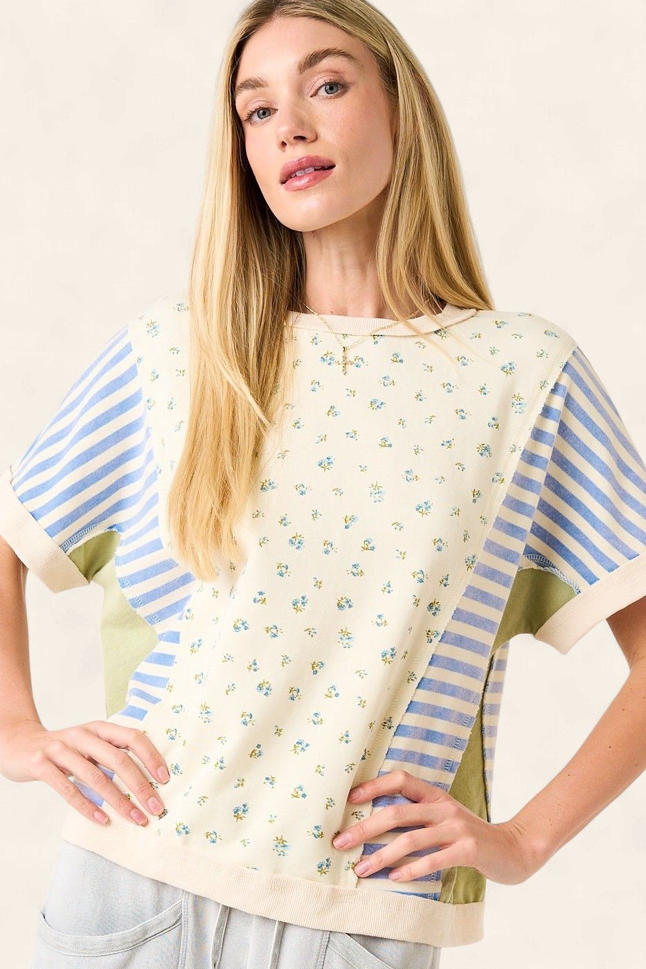 Zana Patchwork Top - CREAM