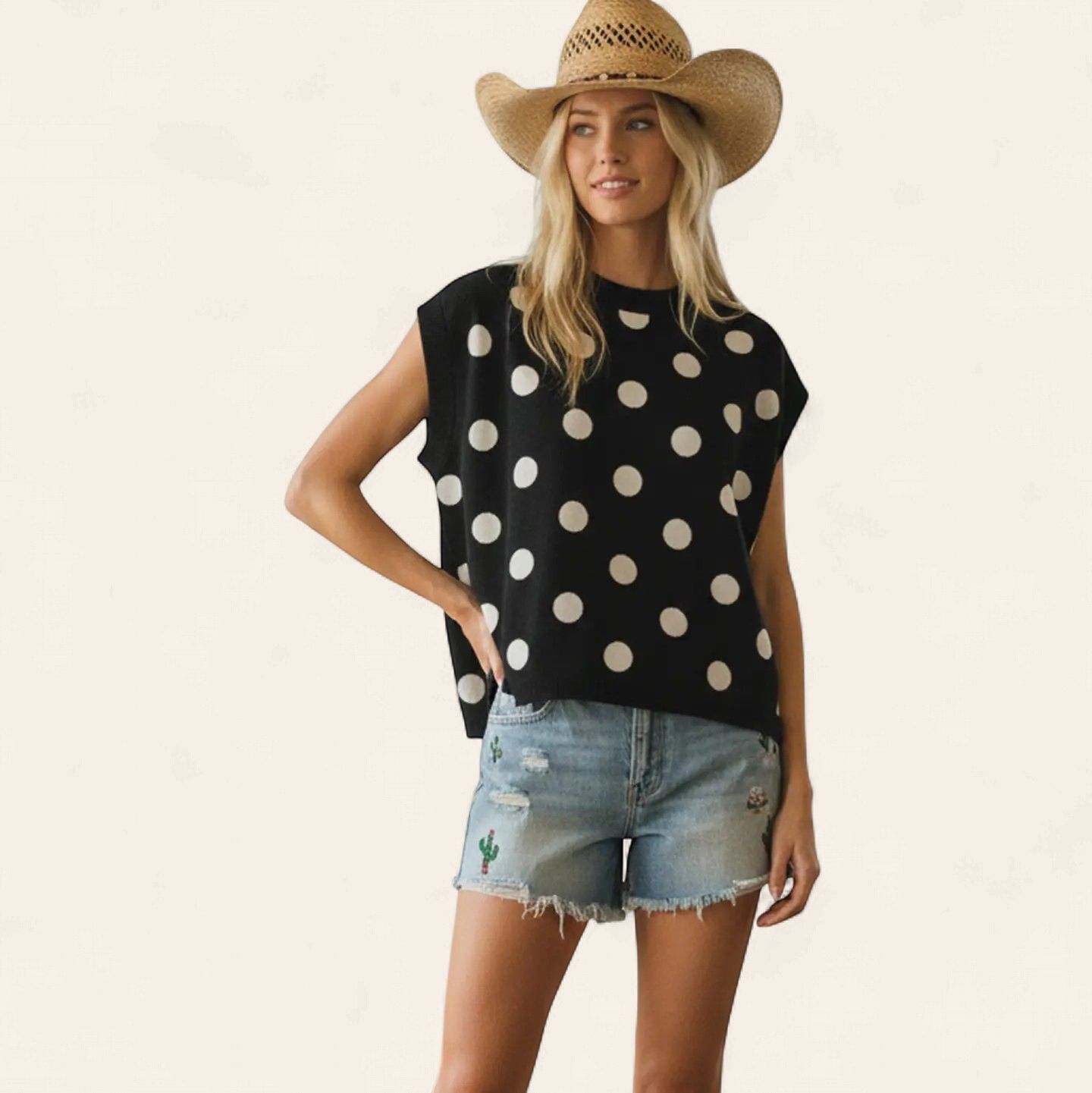 Evie Polka Dot Sweater Top - BLACK/WHITE