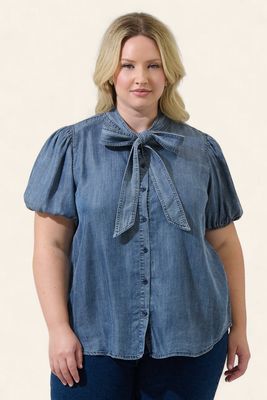 Plus Chambray Bow Top - MEDIUM CHAMBRAY