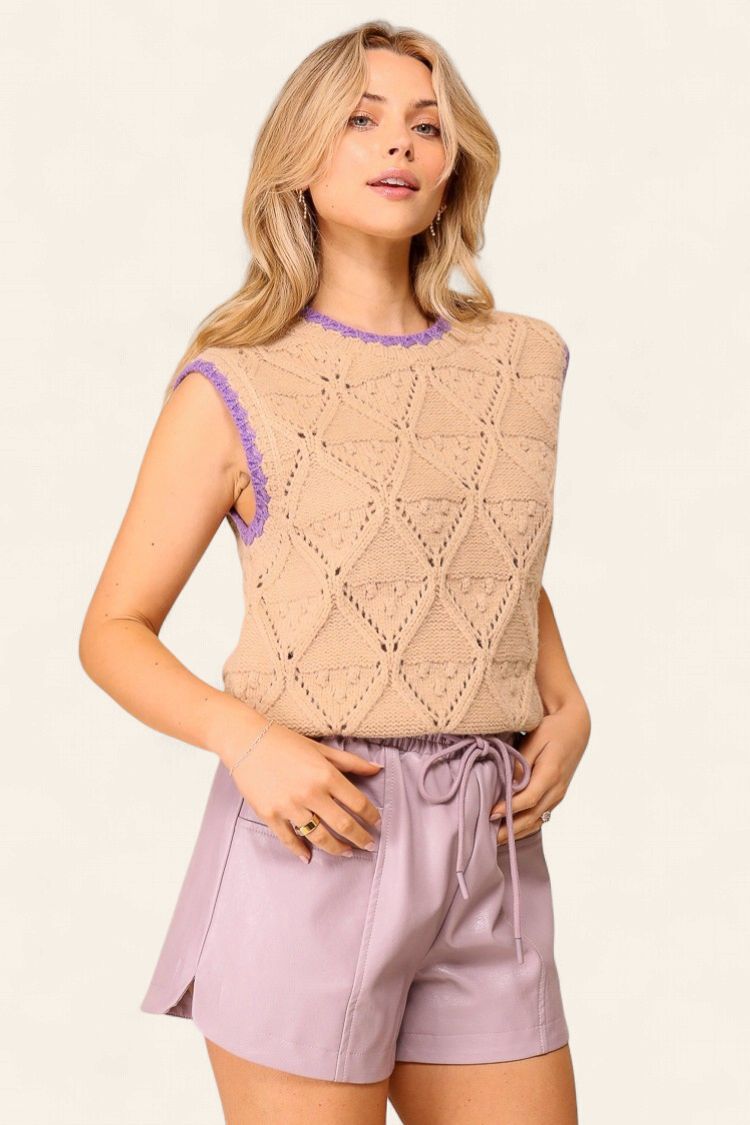 Diamond  Twisted Sweater Vest - TAUPE