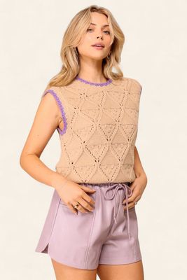 Diamond  Twisted Sweater Vest - TAUPE