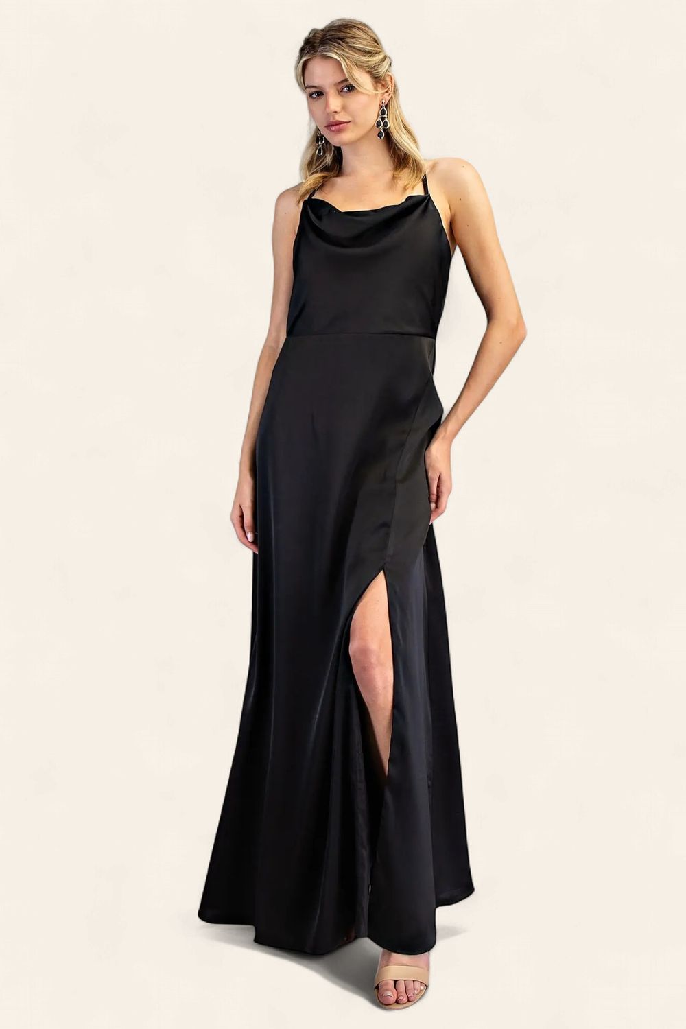 Claudia Cowl Neck Dress -BLACK