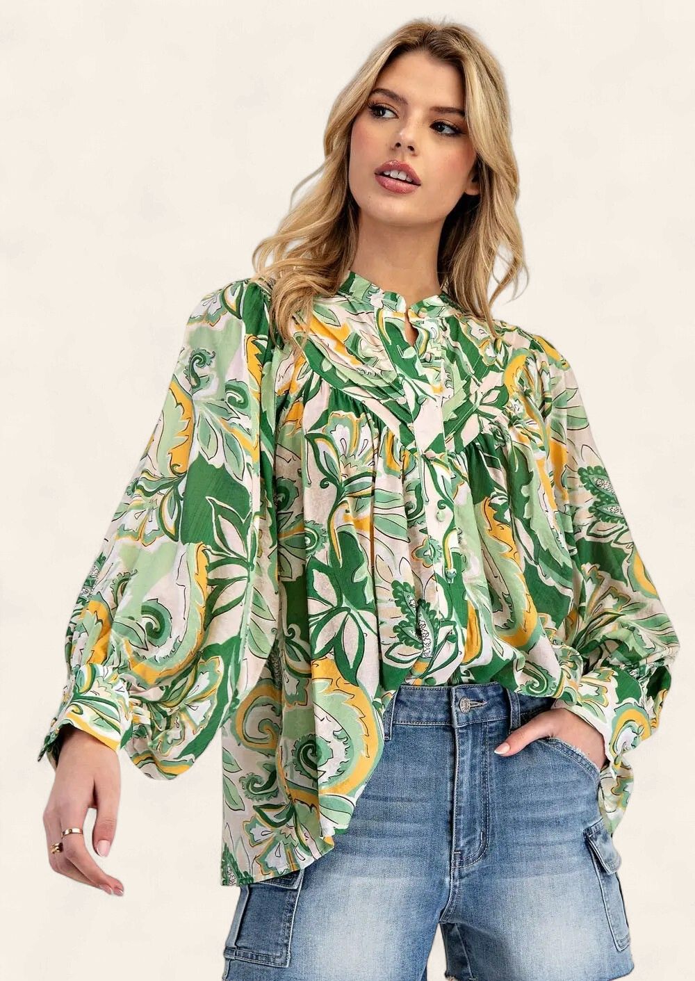Amelia Printed Top - LEMONGRASS