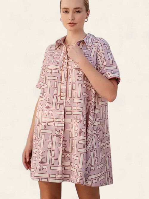 Plus Abstract Shirt Dress - MAUVE