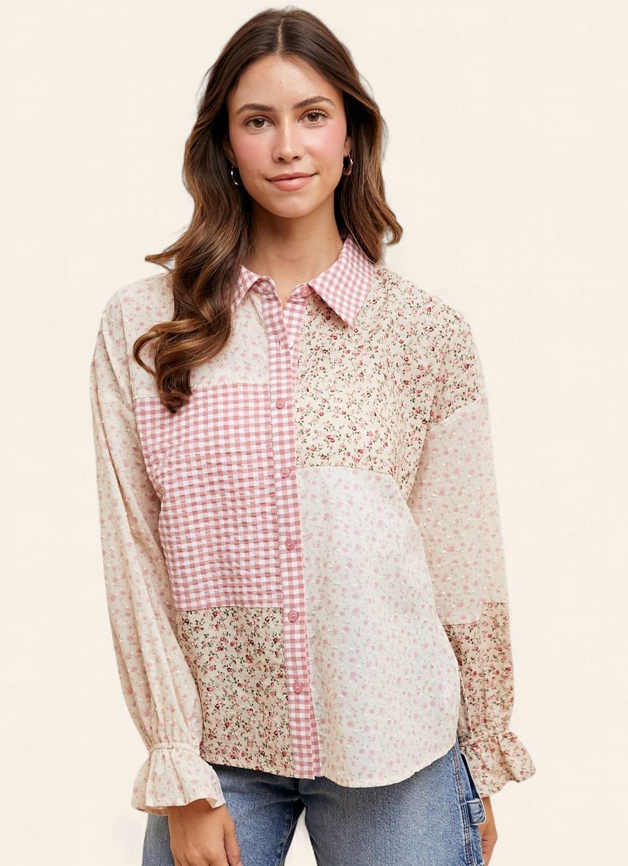 Sammi Color Block Top - ROSE PINK COMBO