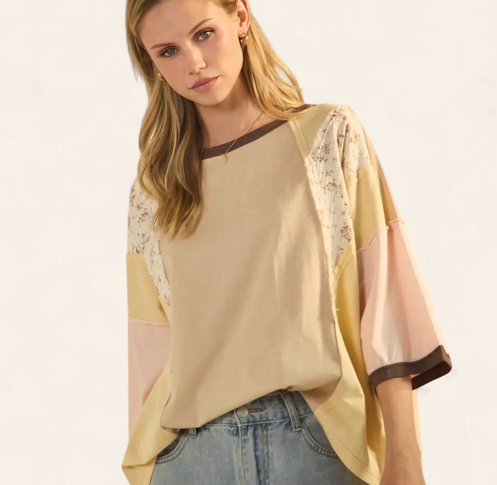 Plus Jona Colorblock Top - BEIGE COMBO