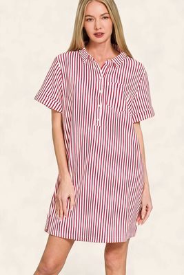 Kendra Collared Shirt Dress - RED