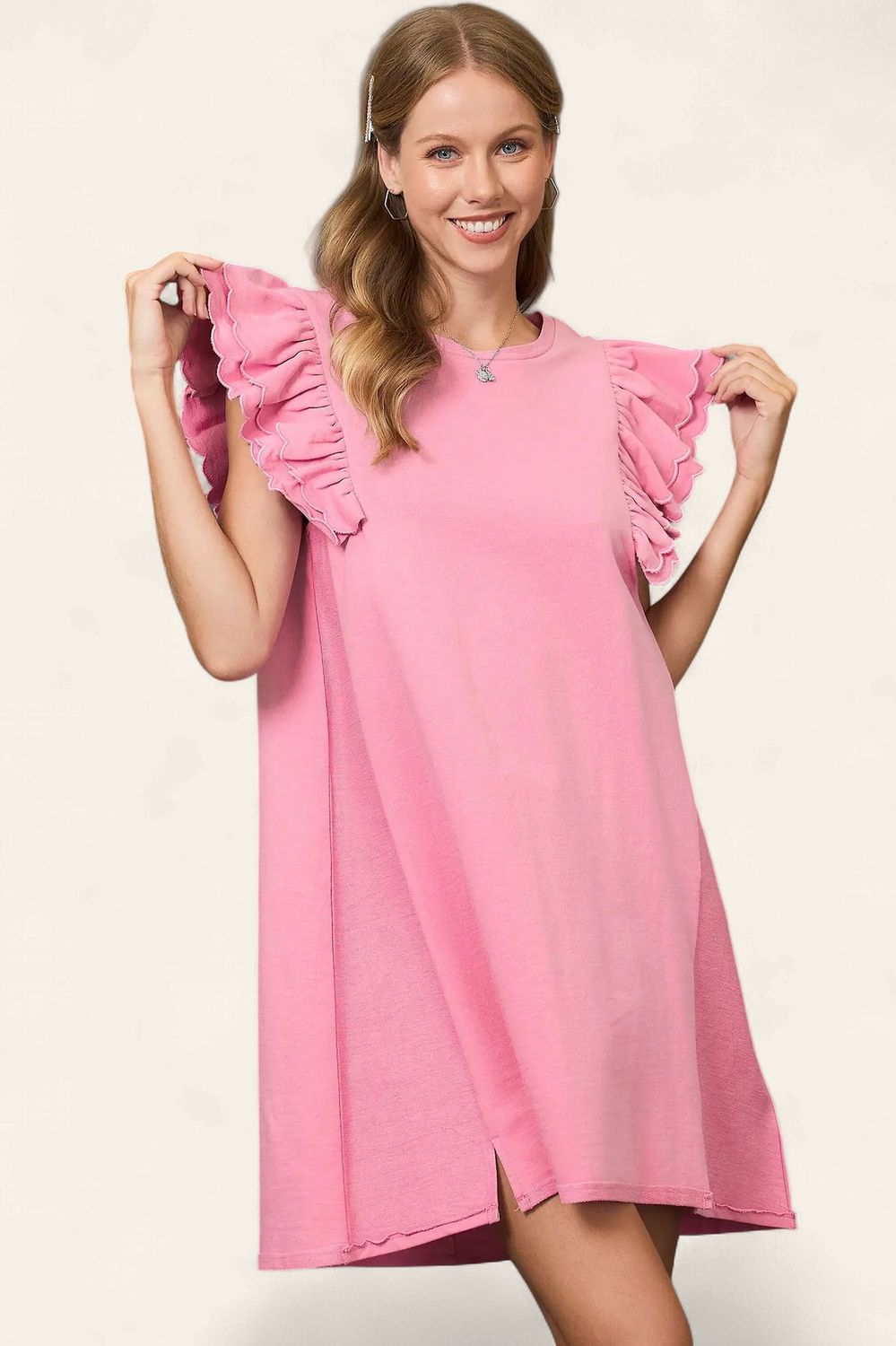 The Rosalee French Terry Dress - PINK