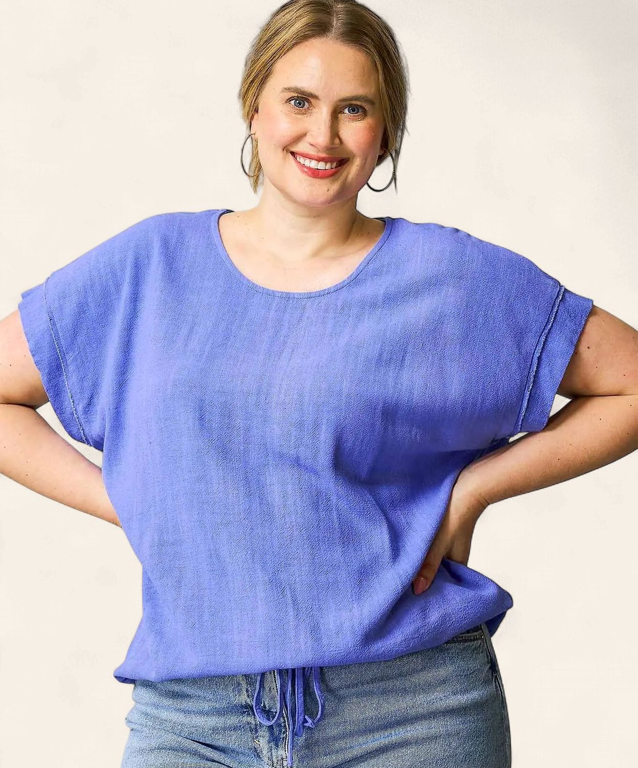 Plus Izzy Linen Blend Top - ORCHID BLUE