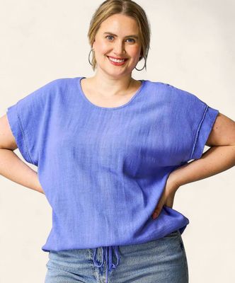 Plus Izzy Linen Blend Top - ORCHID BLUE