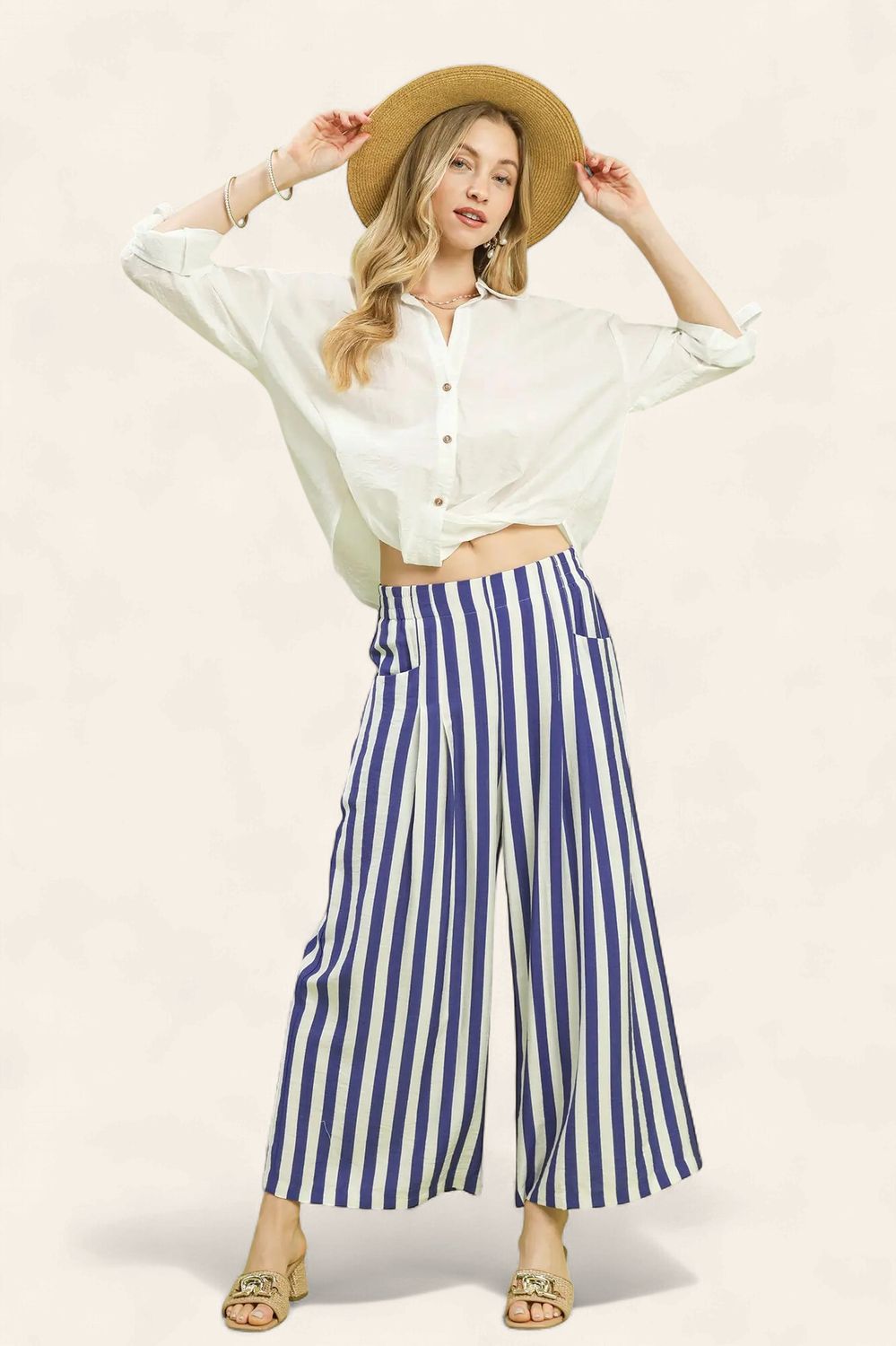 Tory Striped Wide Leg Pants - BLUE