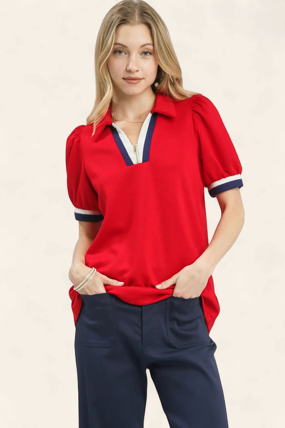 The June Zip Front Knit Top - RED