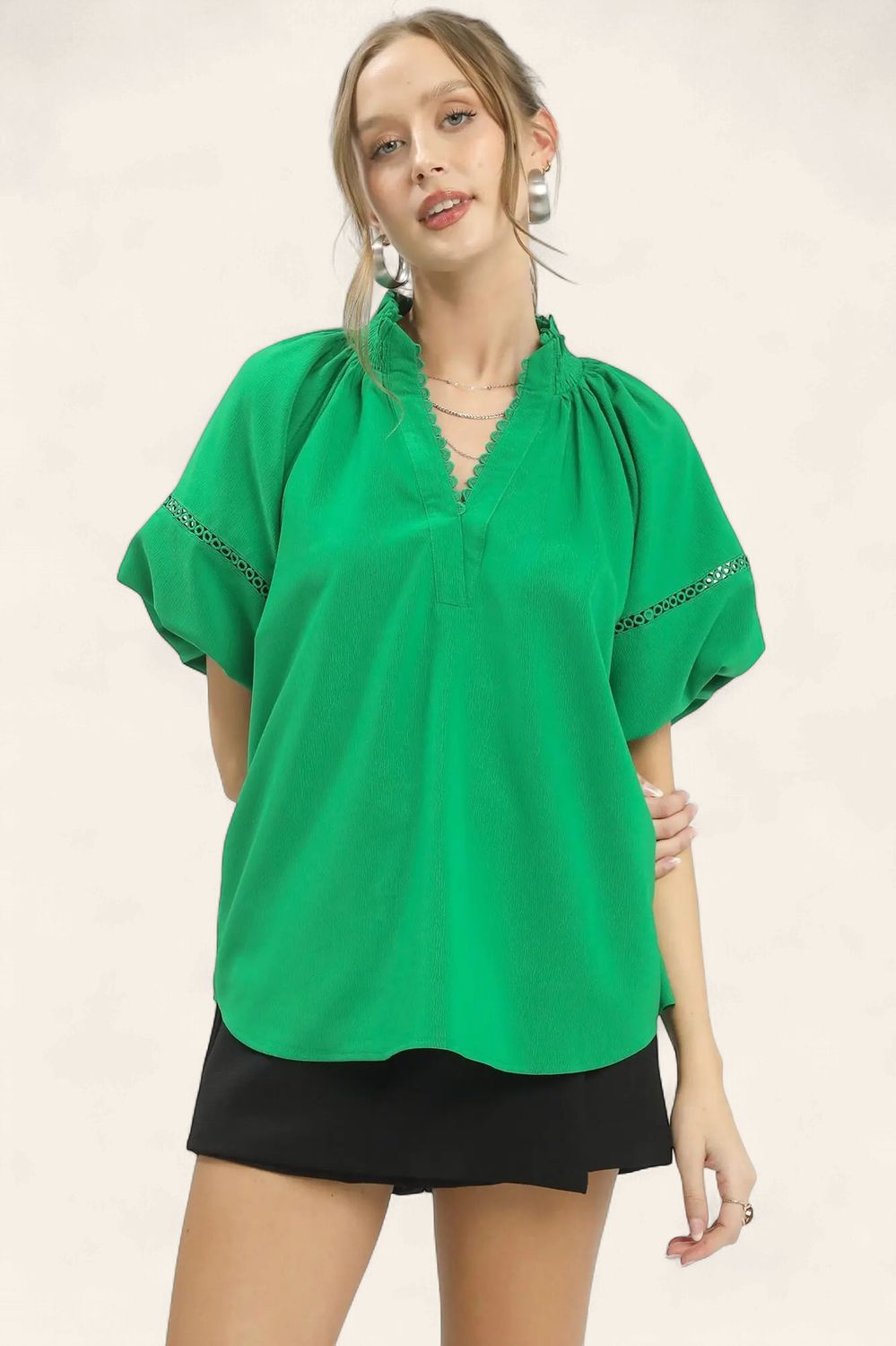 The Nova Peasant Top - GREEN
