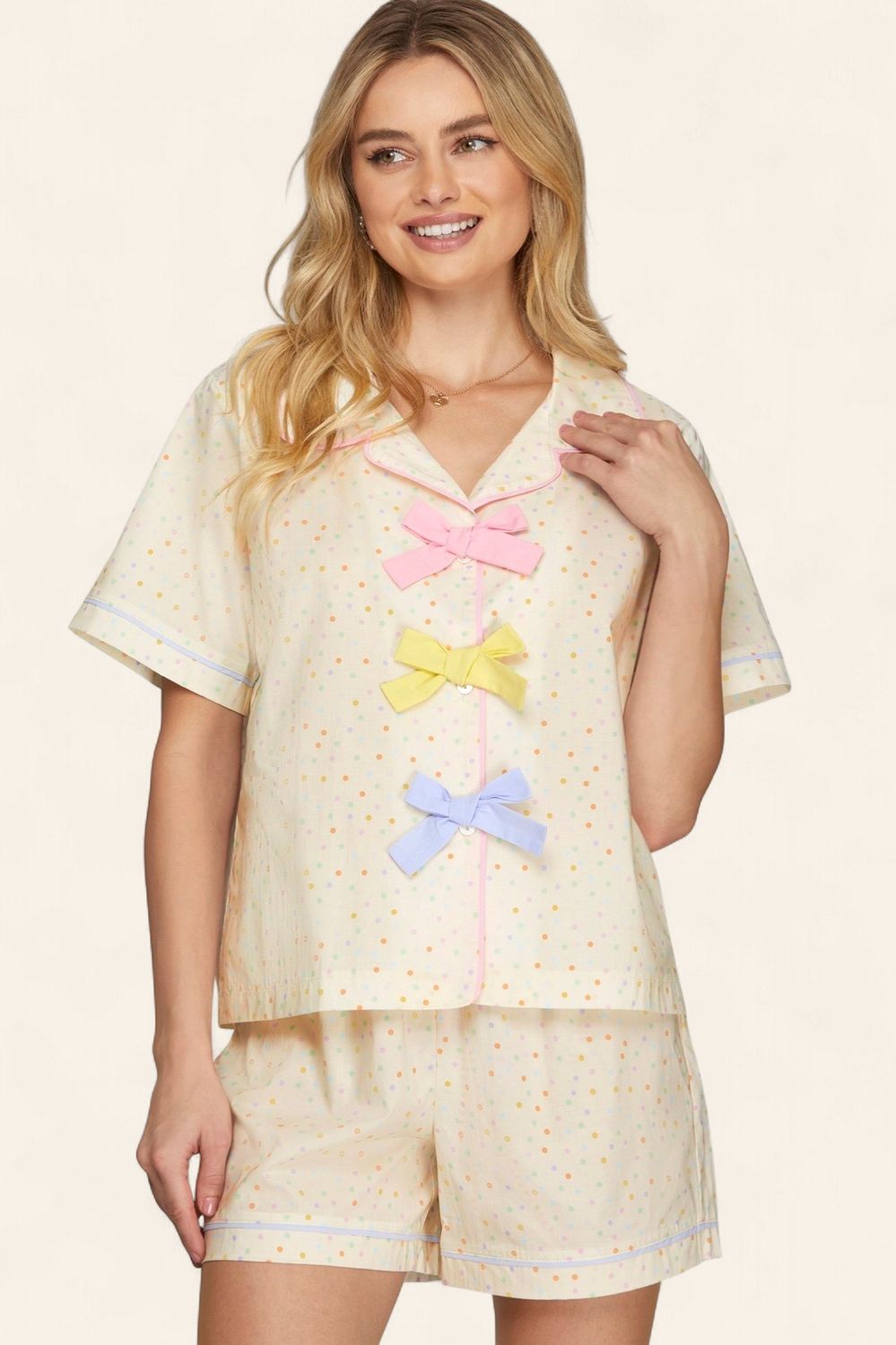 Polkadot Pajama Short Set - CREAM