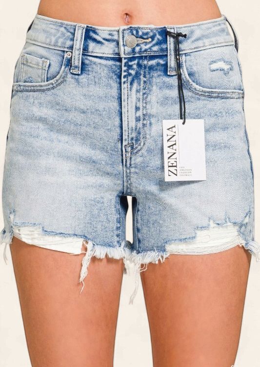 ZENANA Distressed Denim Shorts - LIGHT