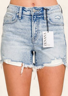 ZENANA Distressed Denim Shorts - LIGHT