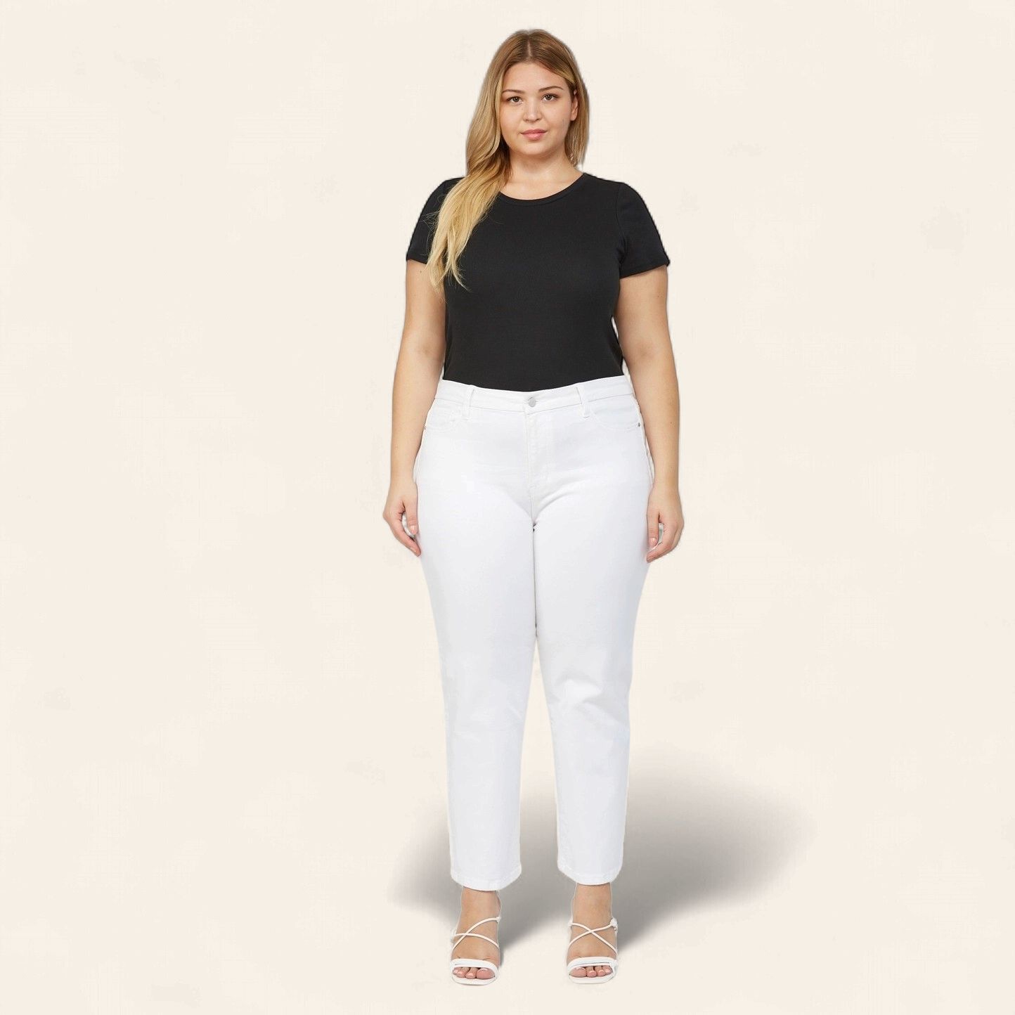 Plus MICA Mid Rise Straight Crop Denim - WHITE