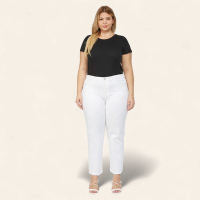 Plus MICA Mid Rise Straight Crop Denim - WHITE