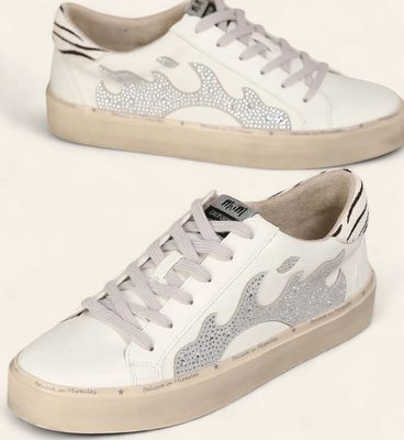 Fia Glitter Flame Sneaker - WHITE/GREY