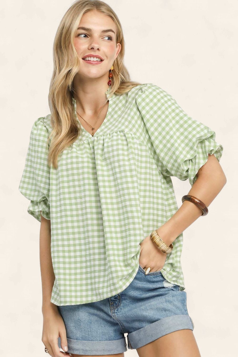 Lara Gingham Top - SAGE