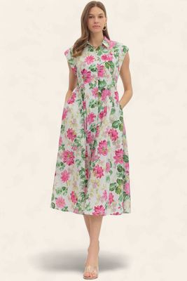 Evelyn Cap Sleeve Midi Dress - CREAM