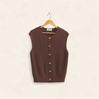 Gabby Sleeveless Ribbed Vest - CHOCOLATE