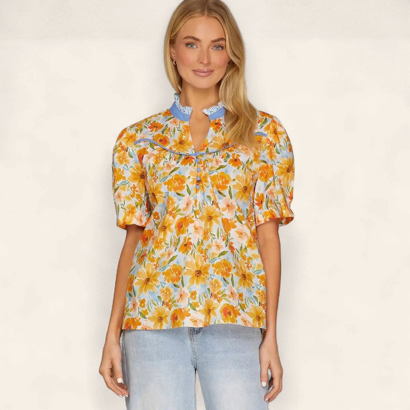 Feel the Sunshine Floral Top - ORANGE