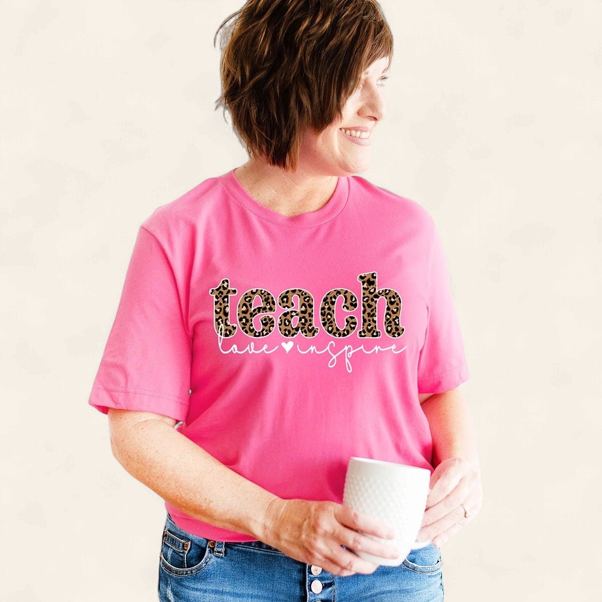 Teach, Love, Inspire T-shirt - HOT PINK