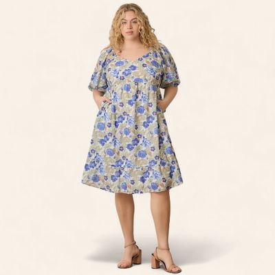 Plus Andee Printed Floral Dress - IVORY MULTI