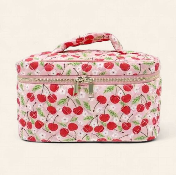 Cherry Quilted Makeup Bag