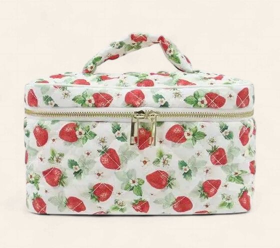 Strawberry Quilted Makeup Bag