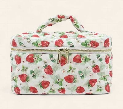Strawberry Quilted Makeup Bag