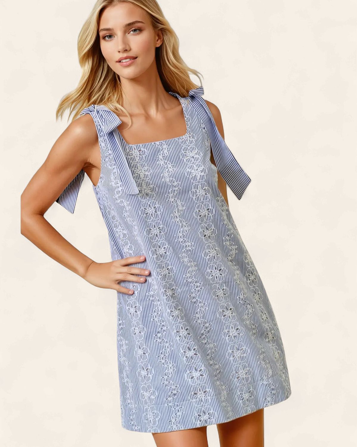 Vivian Eyelet Mini Dress - BLUE