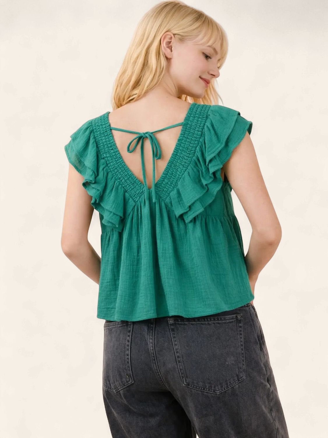 The Ginny Smocked Gauze Top - SEAFOAM