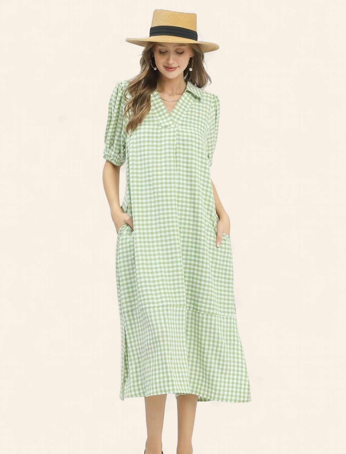 Sydney Gingham Midi Dress - SAGE