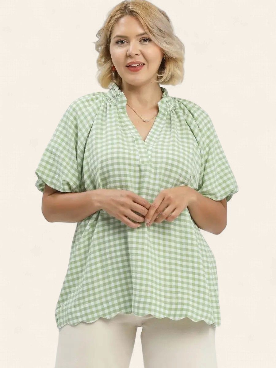 Plus Ginny Gingham Top - SAGE
