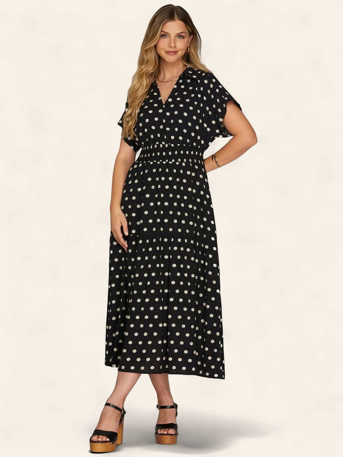 Remi Polka Dot Midi Dress - BLACK