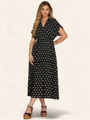 Remi Polka Dot Midi Dress - BLACK