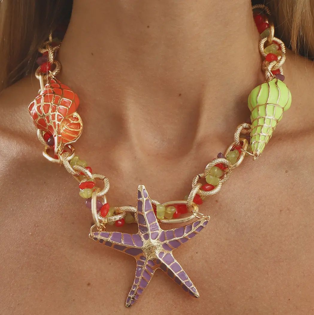 Purple Starfish Charm Chain Necklace